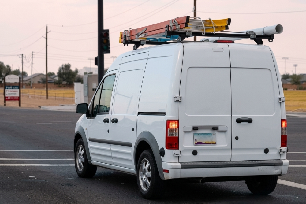 Secured Ladder at the top of the cargo van